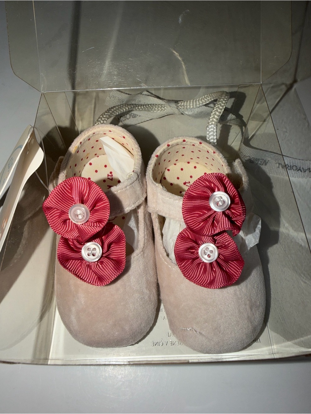 Mayoral Beige Velvet Mary Janes with Pink Flower Buttons
